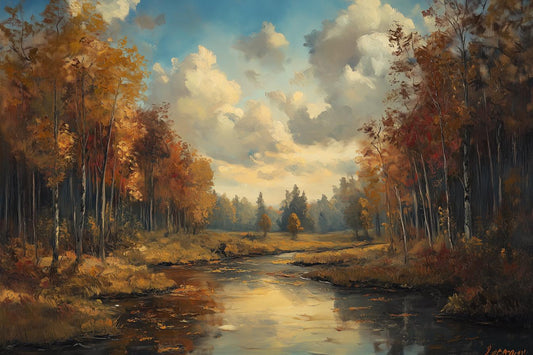 Autumn Reflections Canvas Print Inspired by Thomas Kinkade for Home Decor and Wall Art Lovers