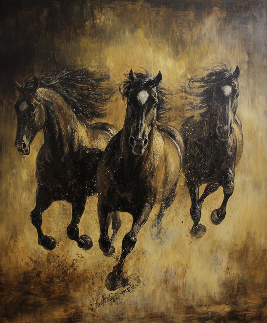 Majestic Running Horses Canvas Print Bold Earthy Tones Wall Art Home Decor Inspired by Traditional Realism