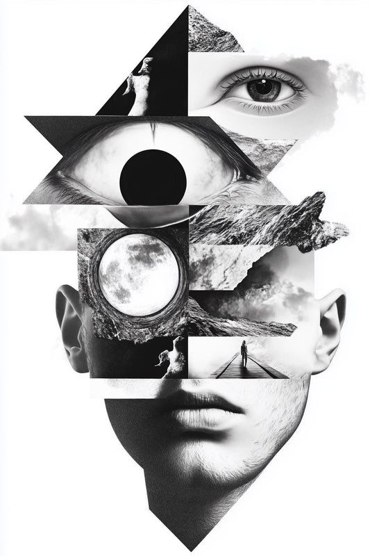 Custom Canvas Print Inspired by Surrealism Abstract Black and White Face Collage Home Decor Wall Art