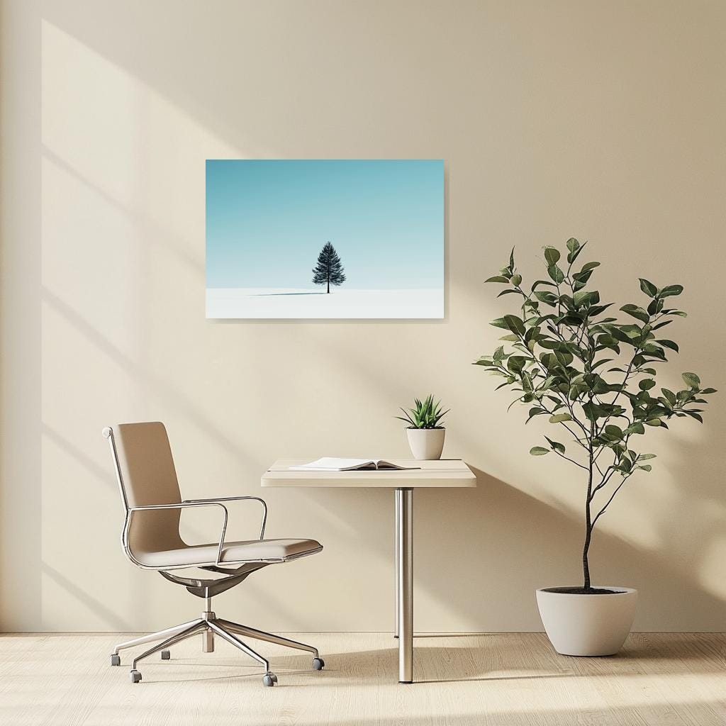 Minimalist Winter Tree Canvas Print in the Style of Caspar David Friedrich - Serene Wall Art for Home Decor