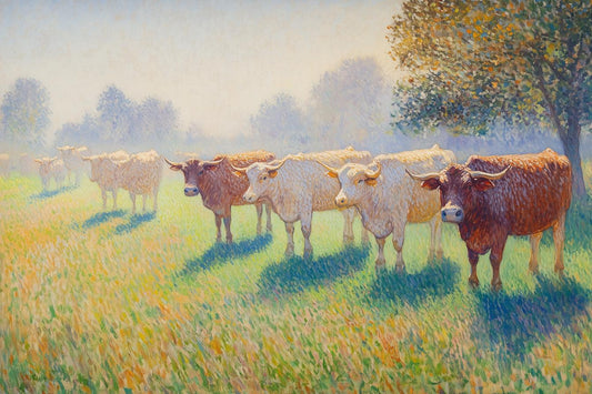 Pastoral Cows Farmhouse Canvas Print Vintage Impressionist Style Landscapes Home Decor Art