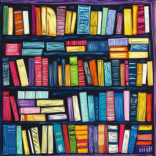 Colorful Bookshelf Canvas Art Print Inspired by Matisse for Home Decor and Wall Art Enthusiasts