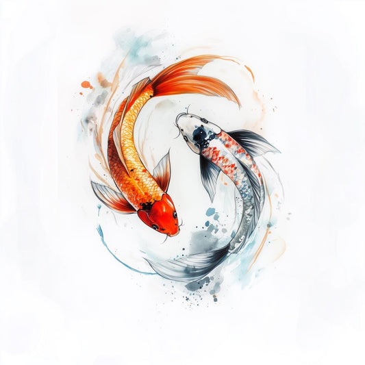 Koi Fish Canvas Print Watercolor Art Home Decor Wall Art in the Style of Japanese Ink Painting with Vibrant Orange and Blue Accents