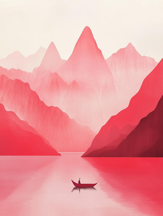 Contemporary Red Mountain Canvas Print Abstract Landscape Wall Art for Home Decor Inspired by Chinese Ink Painting