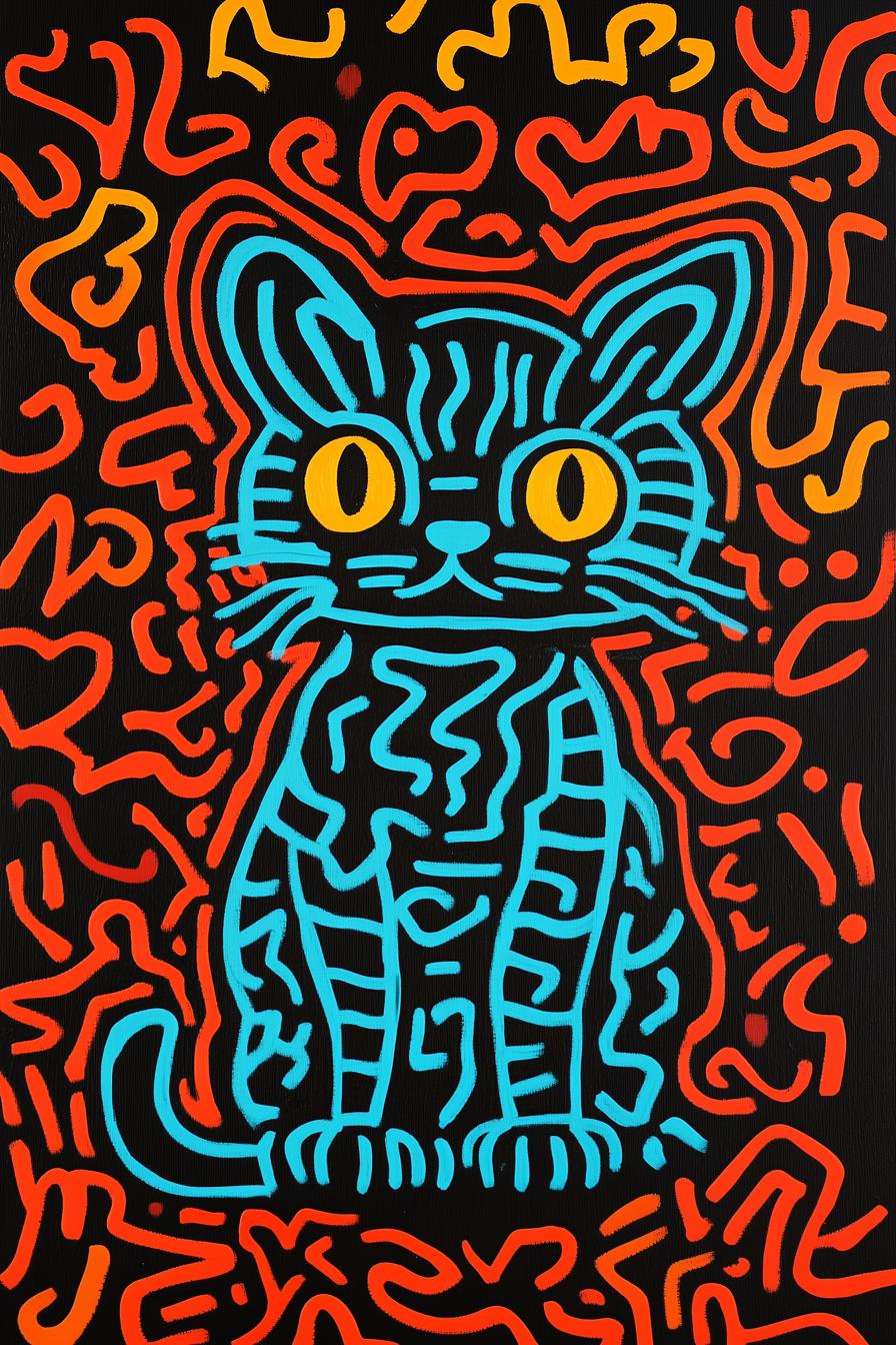 Custom Canvas Cat Artwork in Bold Pop Art Style with Black Background for Home Decor and Wall Art Lovers