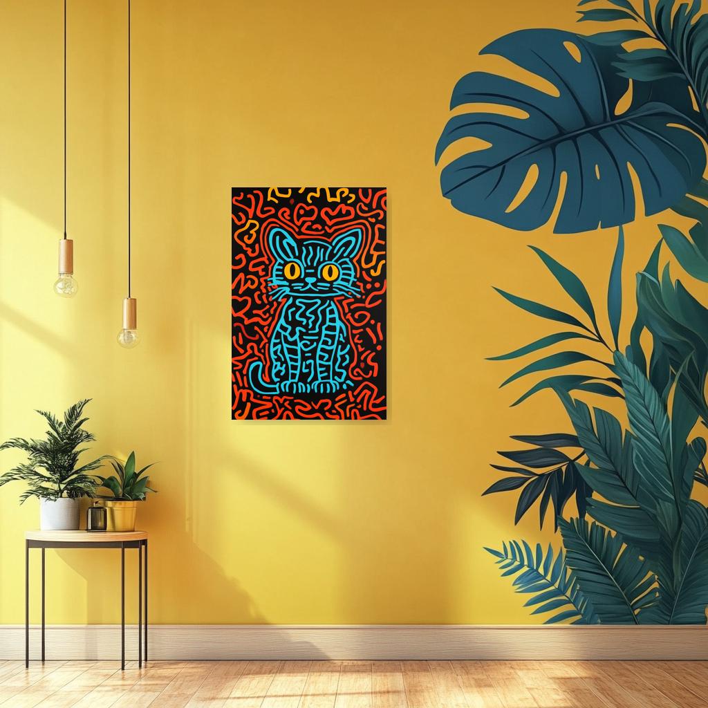 Custom Canvas Cat Artwork in Bold Pop Art Style with Black Background for Home Decor and Wall Art Lovers