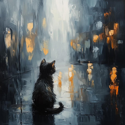 Captivating Black Cat Canvas Print Inspired by Van Gogh's Starry Nights for Cozy Home Decor