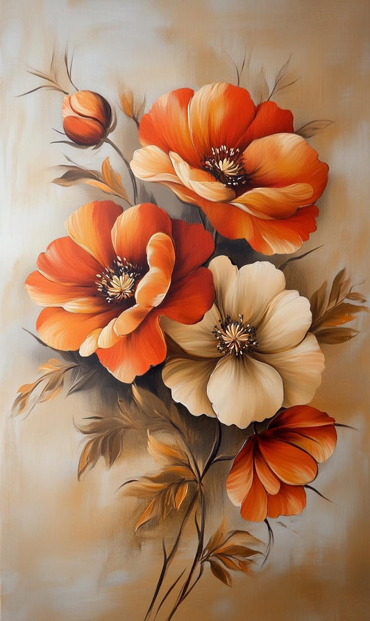 Custom Floral Canvas Wall Art in the Style of Claude Monet - Vibrant Orange and Beige Poppy Home Decor