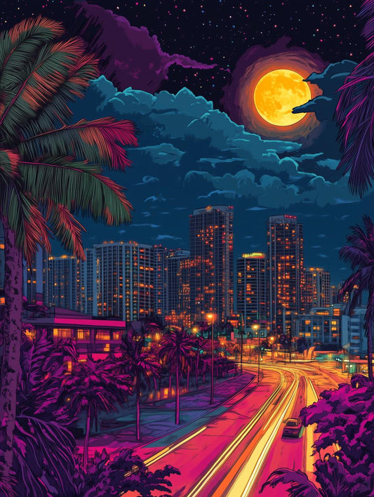 Custom Canvas Print Neon Cityscape Artwork Inspired by Hiroshi Nagai Urban Art for Home Decor and Wall Art