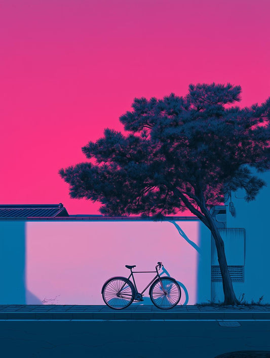 Stunning Bicycle Canvas Art Print in Vibrant Pink and Blue Inspired by Contemporary Urban Artists for Home Decor