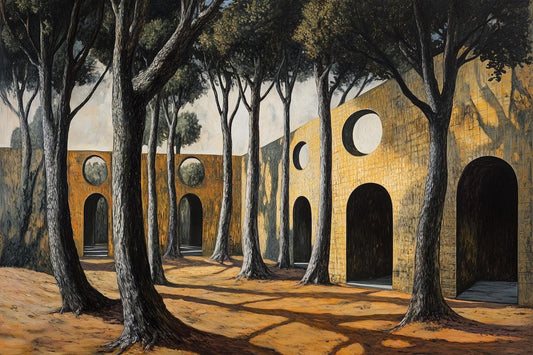 Custom Canvas Print Inspired by Giorgio de Chirico Surreal Architecture in Warm Earthy Tones for Unique Home Decor