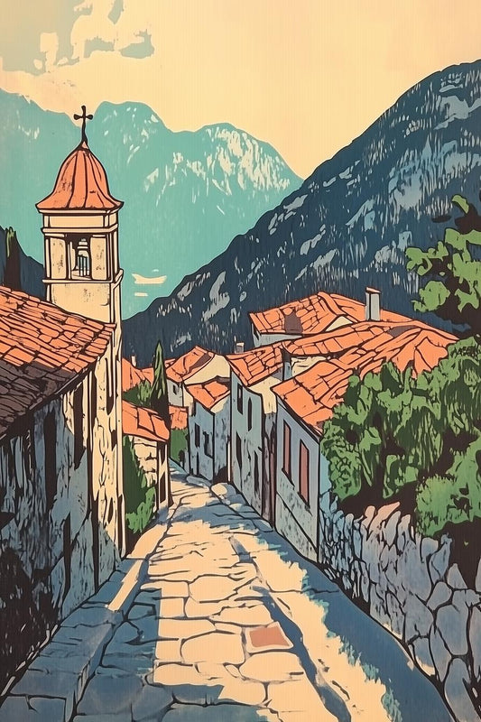 Custom Canvas Print Inspired by Van Gogh with Vibrant Mountain Scenery and Rustic Village Charm for Home Decor Wall Art